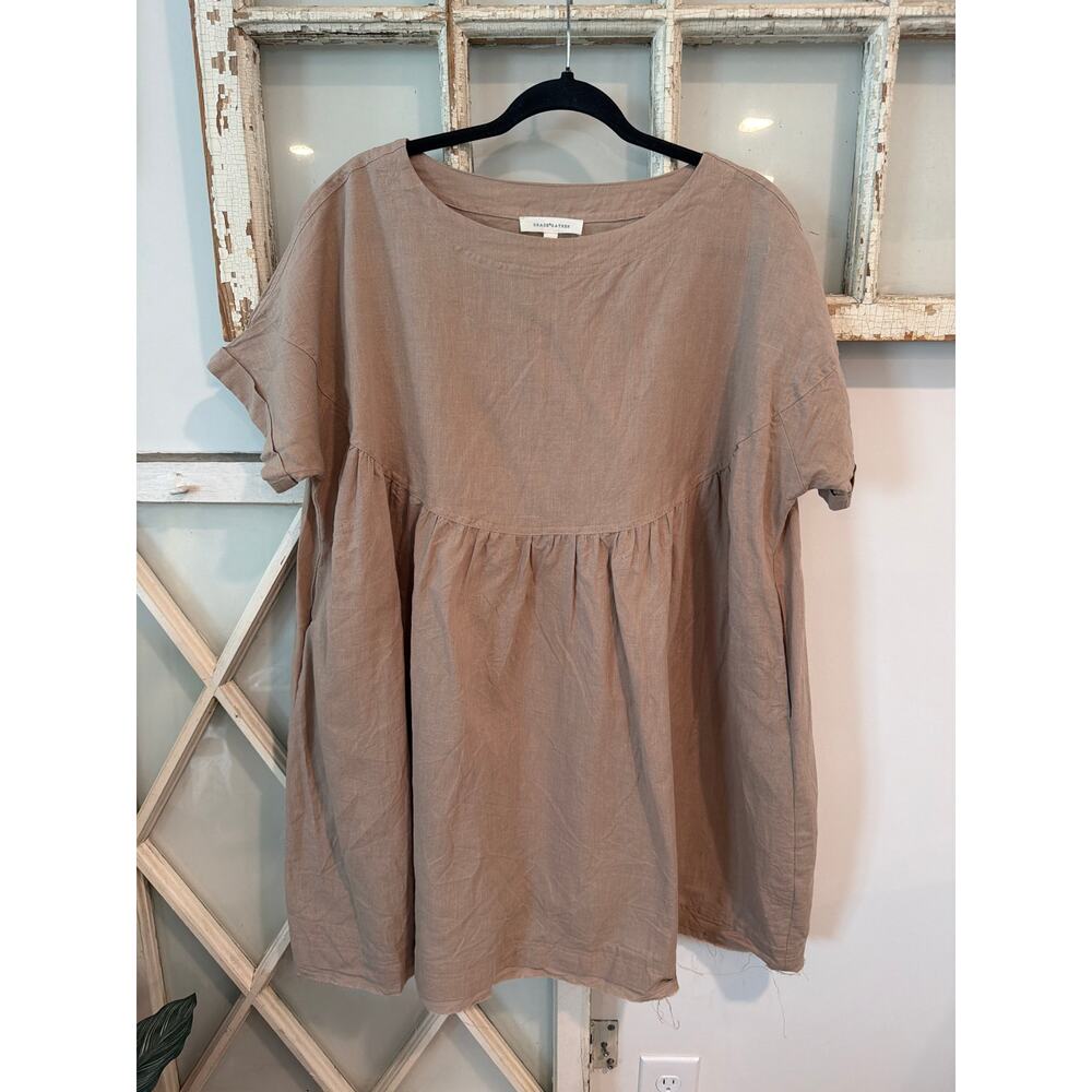 Grade & Gather Short Sleeve Mini Dress in Taupe; Large - Picture 2 of 14